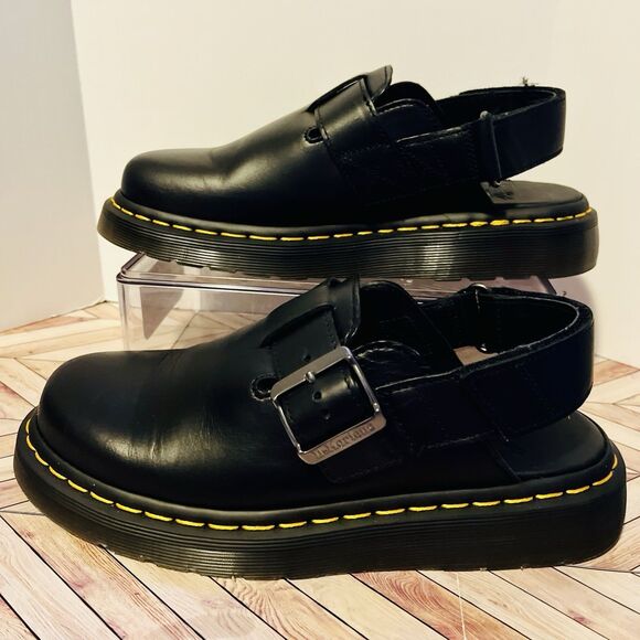 Dr Martens Jorge II Brando Black Leather M 6 W 7 Slingback Mules Buckle Preppy - Picture 1 of 8